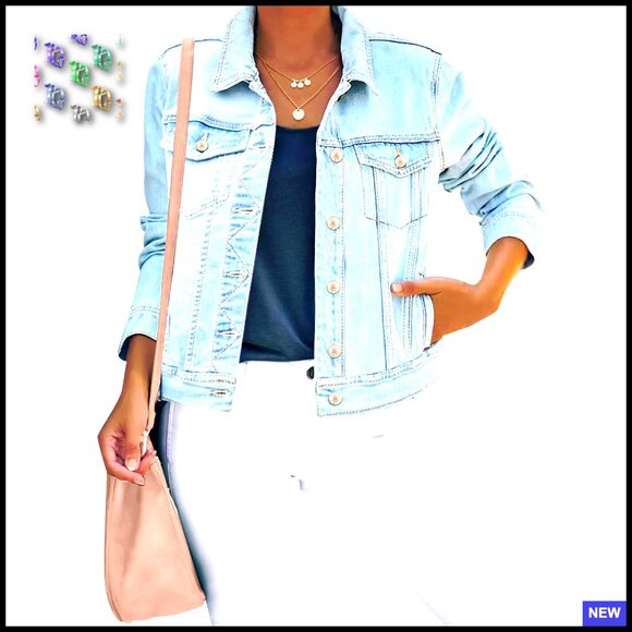 Jackets & Blazers - Stretch Fitted Denim Jacket Button Down Long Sleeves Classic Chic Casual